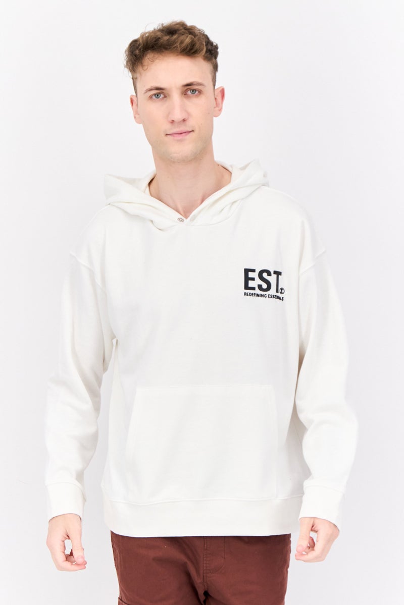 Established Redefining Essentials Men Hooded Brand Logo Long Sleeves Sweatshirt, Snow White - Image 1